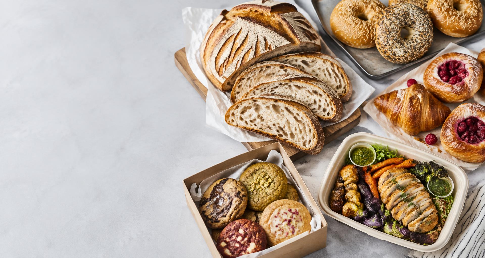 Sourdough, bagels, pastries, cookies, and prepared meals from independent food makers